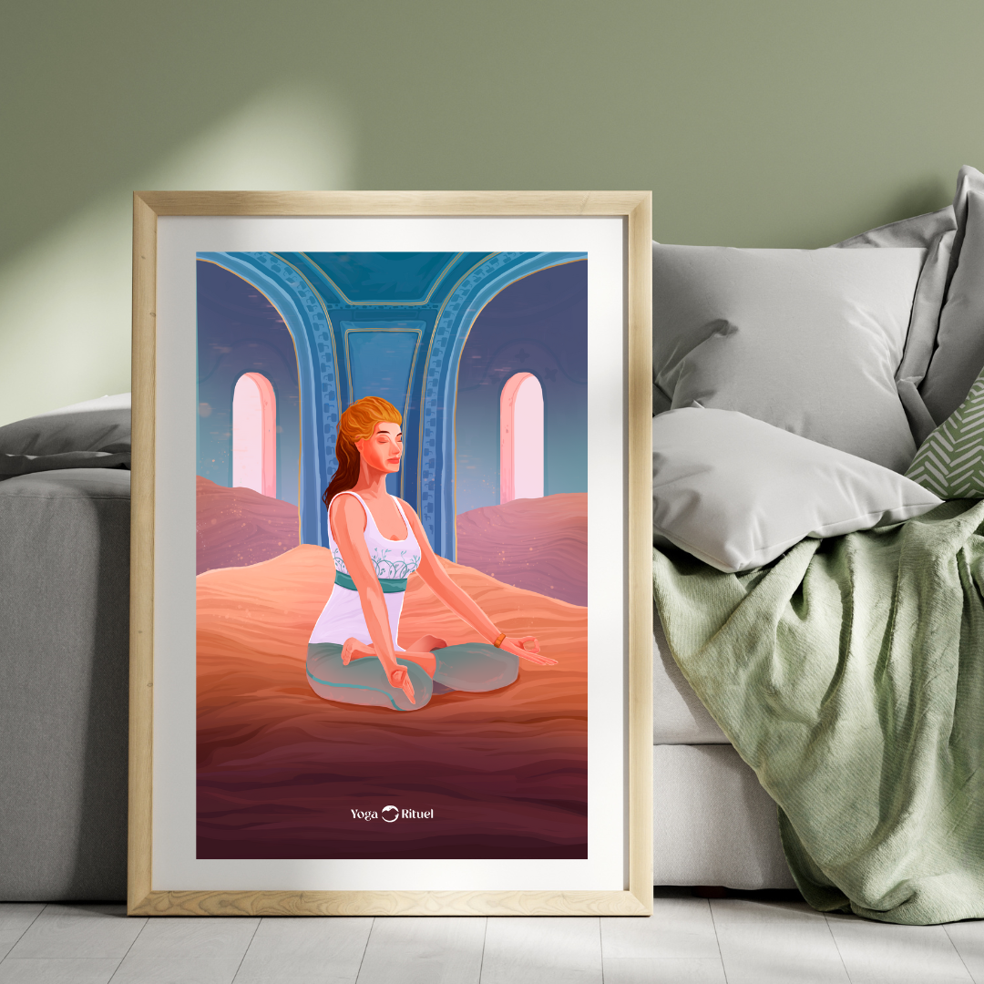 Poster Padmasana - Posture du tailleur - Ambiance ruine du désert