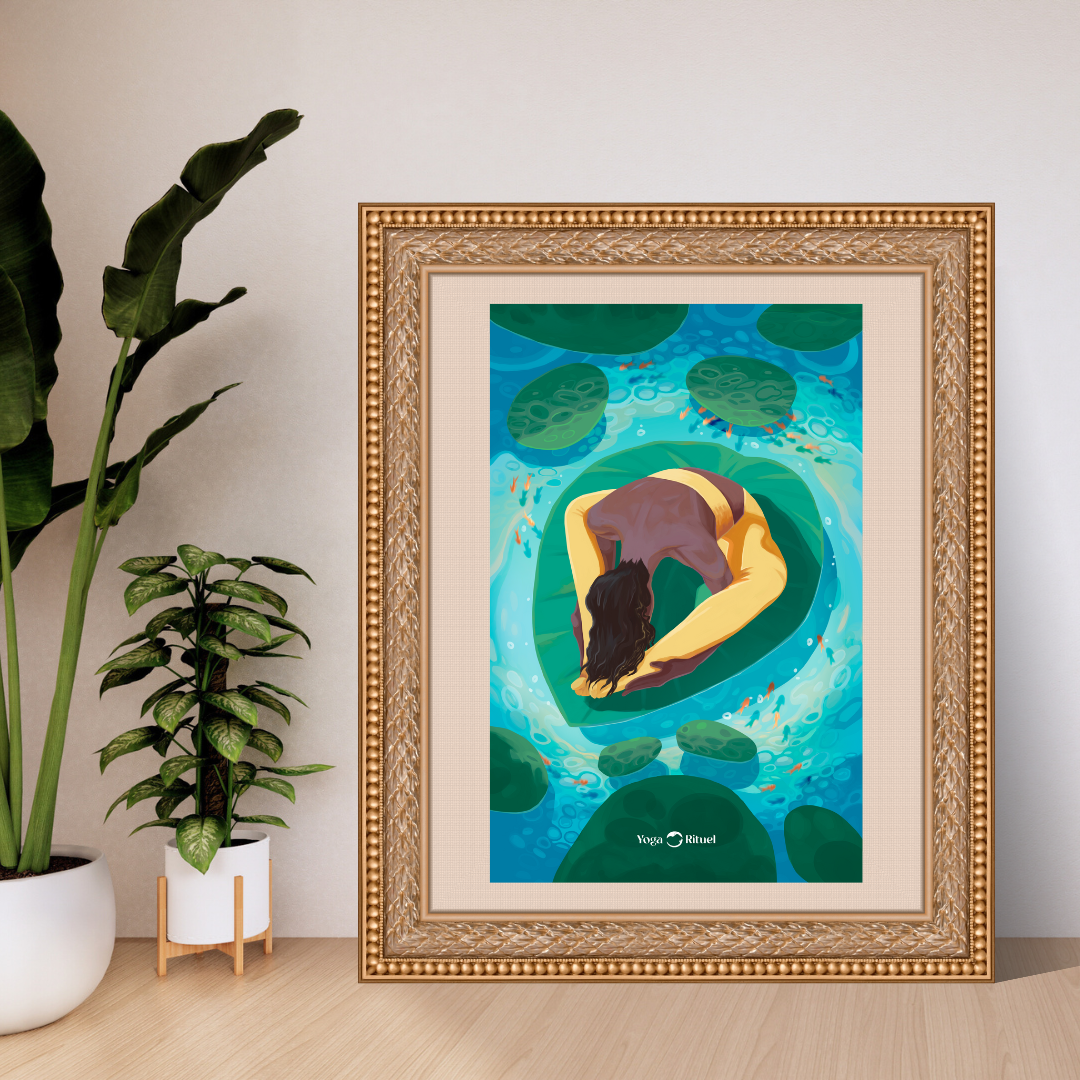 Poster Supta Kurmasana - Posture de la tortue - Ambiance lac clair