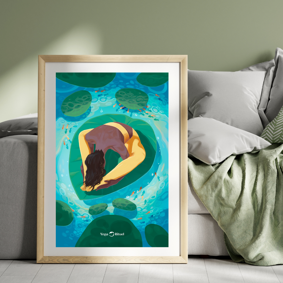 Poster Supta Kurmasana - Posture de la tortue - Ambiance lac clair